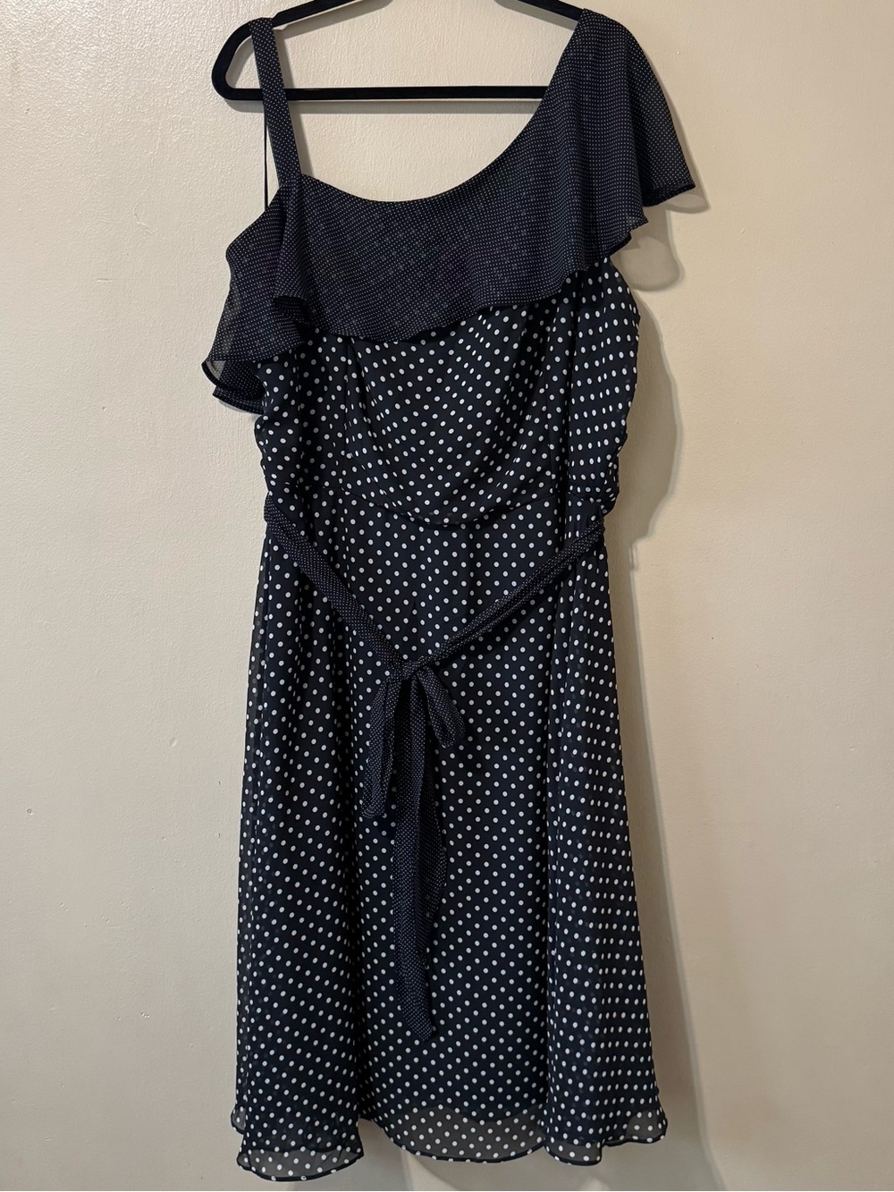 Lane Bryant Plus Size Black and White Polka Dot One-Shoulder Dress
